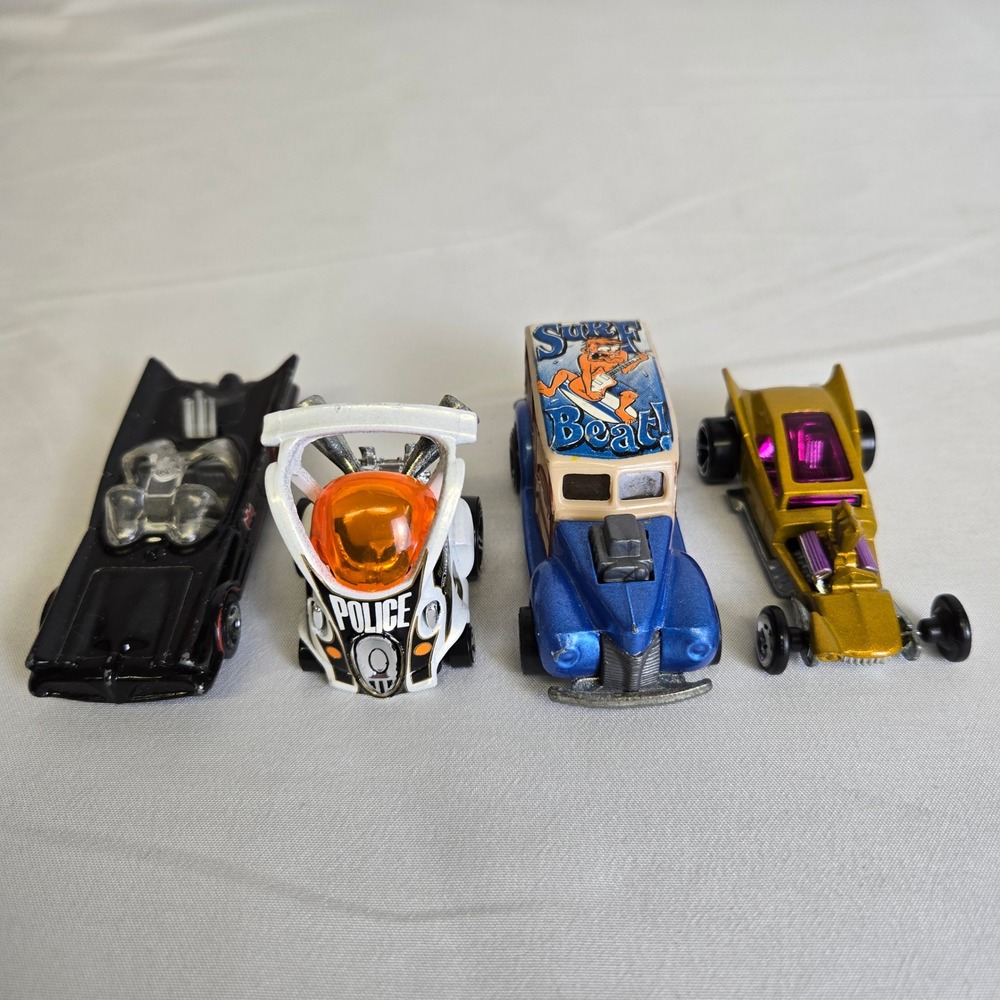 Hot Wheels Cars, Hyper Mite, Fangula, DC Comics, Surf Beat, Vintage Lot of 4